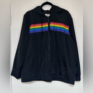 Lili Sport Black Hooded Windbreaker with Rainbow Size 2X